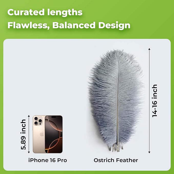 Piokio 10 pcs Natural Grey Ostrich Feathers 14-16 inch(35-40 cm) Bulk for Wedding Party Decoration Gatsby Decorations