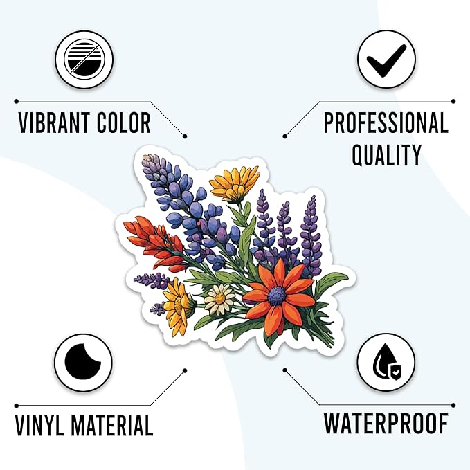 Wild Flower Bunch Stickers 50 Pieces Vinyl Waterproof Decal for Laptop Water Bottle Phone Car Window Guitar Stakeboard Scrapbook Flowers Sticker Gifts
