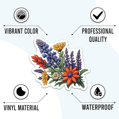 Wild Flower Bunch Stickers 50 Pieces Vinyl Waterproof Decal for Laptop Water Bottle Phone Car Window Guitar Stakeboard Scrapbook Flowers Sticker Gifts