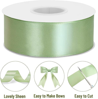 KINGLAKE Sage Green Satin Ribbon – 1 1/2'' x 100 Yards Polyester Sage Ribbon for Gift Wrapping, Light Green Ribbons for Crafts, Wedding Invitations, Baby Shower Decor, Floral Bouquets, Wreath Bows