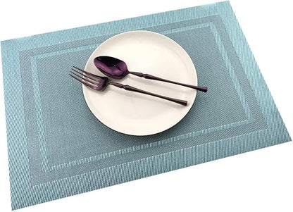 Gugrida Placemats Set of 6 Plaid Checkered Blue PVC Placemat for Dining Table Durable Woven Vinyl Stain tablemats 18"X12"