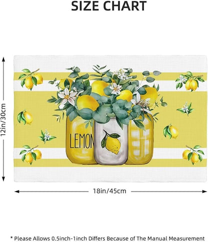 Lemon Kitchen Table Placemats Set of 6 Retro Country Floral Plant Print Placemat Indoor Outdoor Party Home Desktop Dining Room Decor 12x18 Inch
