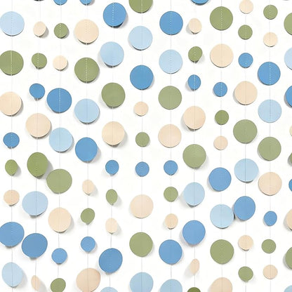 Dusty Blue and Sage Green Beige Polka Dot Garland Olive Green Dusty Blue Cream Nude Hanging Paper Circle Dots Streamer for Birthday Baby Shower Wedding One Silly Goose Theme Party Decorations Supplies