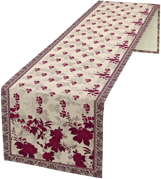Elegant Floral Table Runner, Vintage Burgundy Maroon Flowers Classic Art Table Decoration Runner for Kitchen Dining Holiday Party Wedding Home Decor, 13x90 Inch