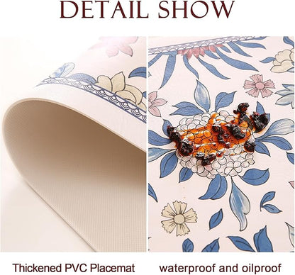 patdrea Blue Floral Rectangular PVC Placemats, Pack of 6, Waterproof Insulation, Soft and Durable, Suitable for Dining Table, Kitchen and Coffee Table Decoration,12"*17"