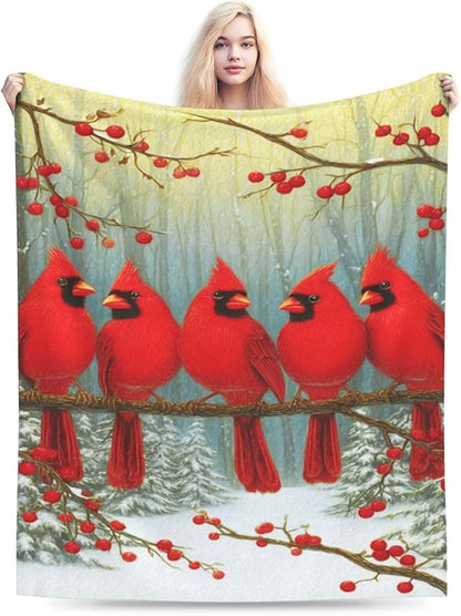 Cardinal Throw Blanket Red Bird Blanket Cardinal Soft Cozy Fleece Fuzzy Stuffed Plush Flannel Gifts for Girls Women Boys Kids Adults 50"X60"