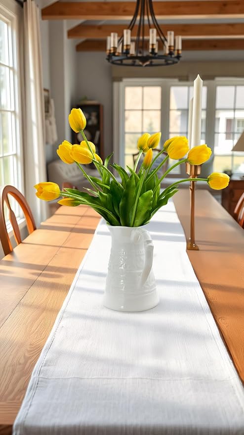 Real Touch Tulips Artificial Flowers Latex Faux Tulip Realistic Fake Tulips Flowers for Wedding Home Decorations(10, Yellow)
