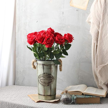 Nubry Artificial Silk Rose Flower Bouquet Lifelike Fake Rose for Wedding Home Party Decoration Event Gift 10pcs (Red)