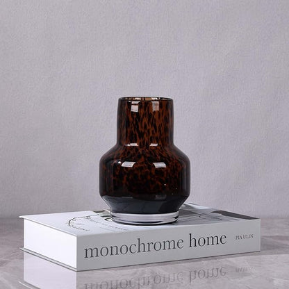 Amber Vase – Brown Glass, Modern Clear Glass Vase with Wide Mouth for Flowers, Decorative Bottles for Home Decor, Farmhouse Centerpiece, Round Art Glass Vase for Living Room, Kitchen, Office (S)