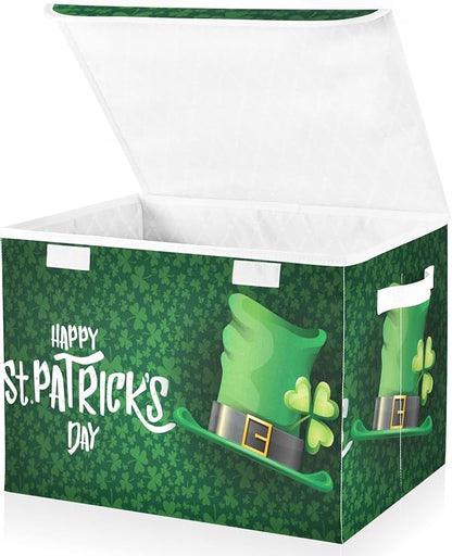 senya St. Patrick's Day Storage Baskets Collapsible Storage Bins with Lids, Saint Patrick's Day and Green Hat on Shamrock Storage Boxes Clothes Baskets for Organizing