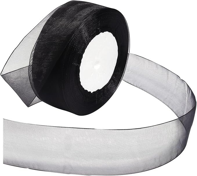 Black Ribbon for Gift Wrapping 1-1/2 inch Sheer Organza Ribbon for Flower Bouquet Tulle Chiffon Ribbons for Wedding Invitations Christmas Decorations Crafts 50 Yards