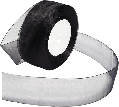 Black Ribbon for Gift Wrapping 1-1/2 inch Sheer Organza Ribbon for Flower Bouquet Tulle Chiffon Ribbons for Wedding Invitations Christmas Decorations Crafts 50 Yards