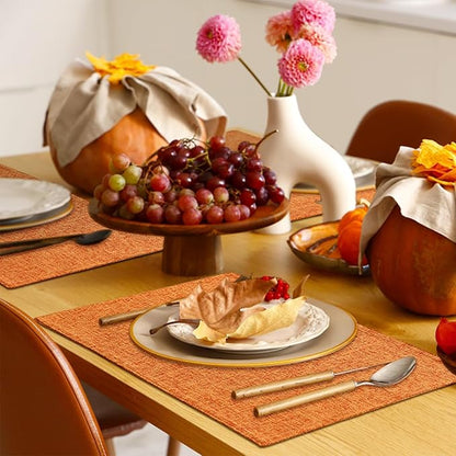 Homaxy Cloths Placemats for Dining Table Set of 8, Heat Resistant Washable Cotton Linen Blend Table Mats, Ideal for Kitchen Party Dining Decoration, 13" x 19", Orange
