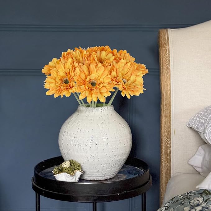 Orange Daisies Artificial Flowers Silk Flowers Gerber Daisy Artificial 10PCS 17.7in Fake Daisies for Wedding Bridal Bouquet Party Home Kitchen Decor(Orange)
