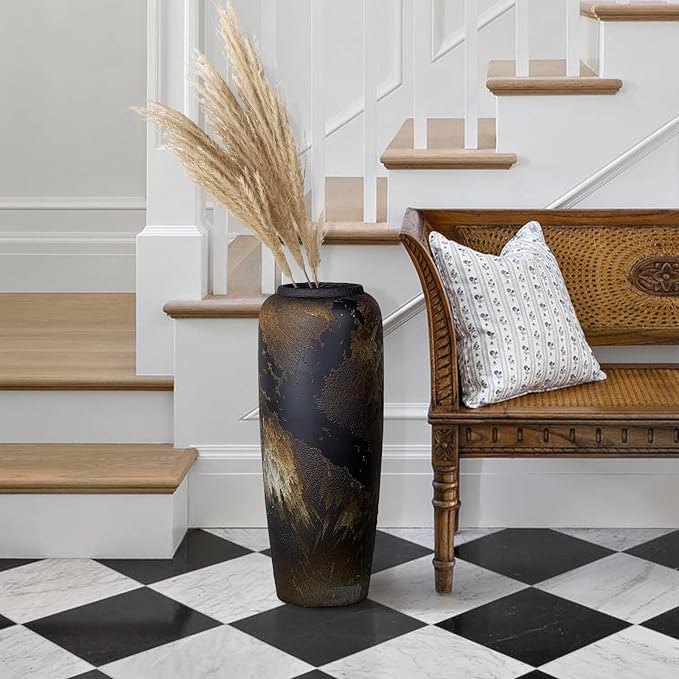 Rustic Ceramic Tall Floor Vase,19.7 Inch Black Large Pottery Farmhouse Decor Floor Vase for Living Room Entryway Table Centerpiece Decor,Vintage Terracotta Vases,Wedding Gift