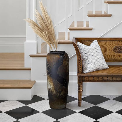 Rustic Ceramic Tall Floor Vase,19.7 Inch Black Large Pottery Farmhouse Decor Floor Vase for Living Room Entryway Table Centerpiece Decor,Vintage Terracotta Vases,Wedding Gift