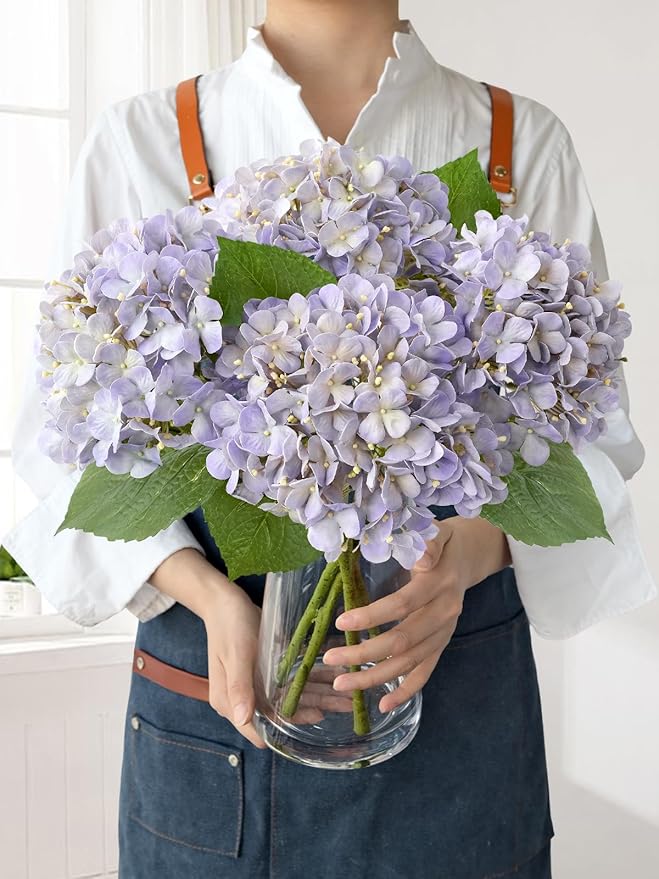 4Pcs 20" Purple Real Touch Fake Hydrangea Flowers,Full Fake Flowers for Bouquet Table Centerpieces Spring Wedding Indoor Home Outdoor Baby Showers