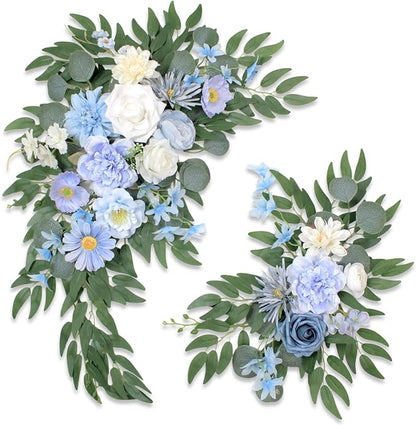 Pack of 2 Wedding Arch Decorations Artificial Hanging Flowers Floral Swag for Wedding Welcome Sign Backdrop Balloon Arch Home Party Bridal Ceremony Reusable(Blue)