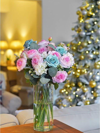 FiveSeasonStuff Fake Roses Wedding Flowers Real Touch Silk White & Purple Artificial Flowers 12 Stems