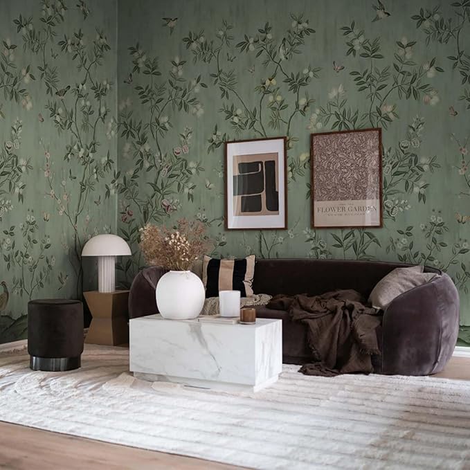 Floral Forest Wall Murals Peel and Stick Forest murals Removable Waterproof Large Wallpaper for Living Room Bedroom (Color-12, 118×82 inch)