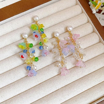 LadayPoa 100pcs Glass Bellflower Beads for Jewelry Making Trumpet Flower Beads Gradient Clear Cute Beads for Bracelets Making Aesthetic Bead Charms for DIY Necklace Decoration-Yellow Green