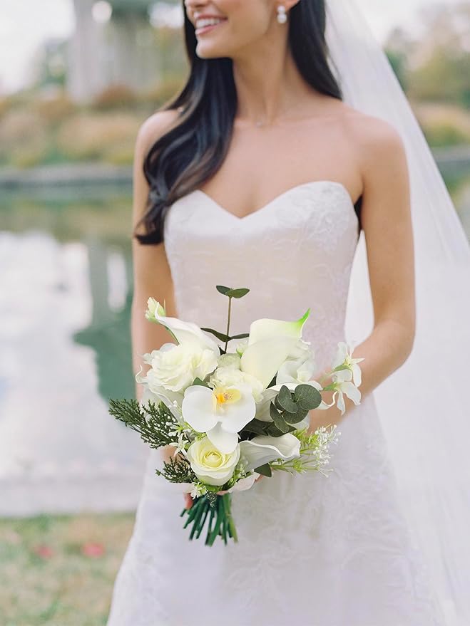 Rinlong 9.8 Inch Silk Posy Bouquet Wedding Bouquets for Bride Artificial Rose Small Bridal Bouquet for Wedding Toss Bridesmaid Prom Bouquet