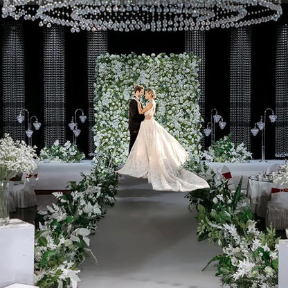 8x8ft(2 pcs of 4ftx8ft) Artificial Silk Fabric Flower Wall Cloth-Based Background 5D White Rose Fabric Rolling Up Floral Backdrop for Wedding Baby Shower Party and Home Decor
