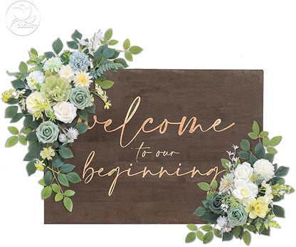 Pack of 2 Wedding Arch, Artificial Flowers, Wedding Decor，Flower Garland Be Suited to Banquet, Party, Reception Entrance Welcome Sign and Background Decoration (White Green)