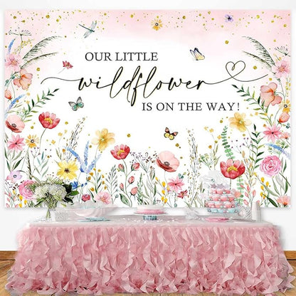 Sensfun Wildflower Baby Shower Backdrop A Little Wildflower is On The Way Baby Shower Decorations Pink Floral She is a Wildflower Baby Girl Party Photography Background Photo Booth Props 7x5ft