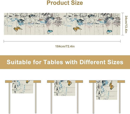 Nature Dandelion Table Runner,Rustic Floral Wood Plank Butterfly Girl Women Pattern Print Burlap Tablecloth for Hotel Indoors Outdoor Dining Room Kitchen Table Decor, 13x108in