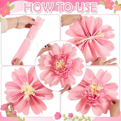 12PCS Tissue Paper Flowers，Handmade Colorful Giant Crepe Artificial Flowers Decorations for Wall,12 Inches Large Flowers for Wedding Birthday BabyShower Party Home Decor Supplies