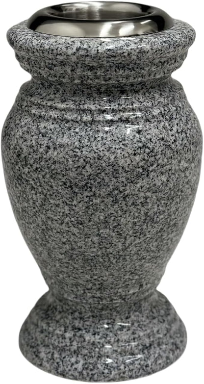 Memorial Cemetery Flower Vase - Real Granite (Grey Granite), with Stainless Steel Inner, Grave Marker, Decorations for Gravesite, Headstone Flowers Holder, Garden Lawn & Yard (5.5x5.5x9)