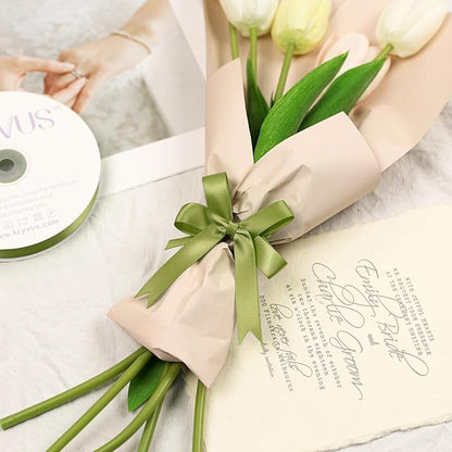 Moss Green Satin Ribbon, Double Faced 5/8 Inch X 25 Yards, Premium Satin Ribbon for Gift Wrapping, Crafts, Hair Bow Making, Sewing, Flower Bouquet, Wedding Party Decor