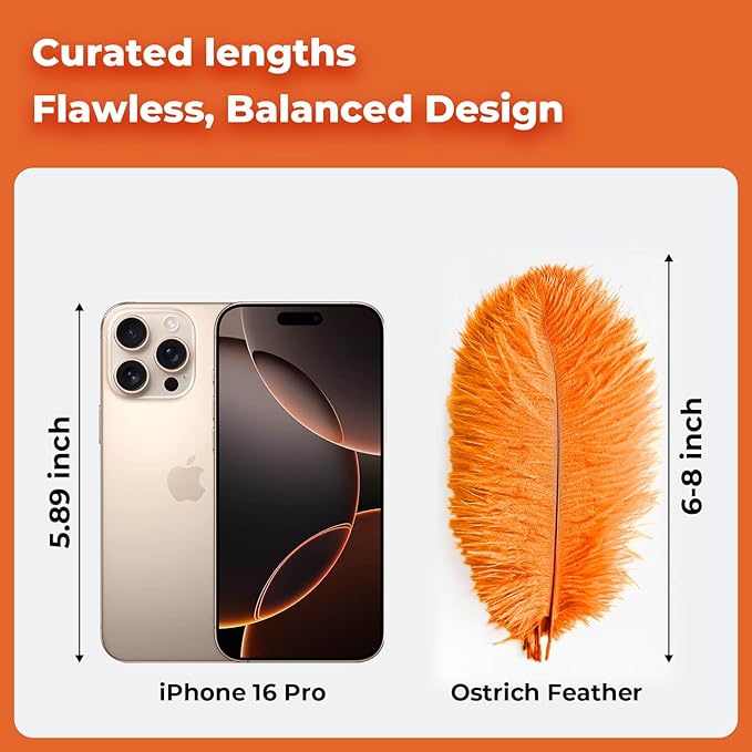 Piokio 20 pcs Orange Ostrich Feathers Plumes 6-8 inch(15-20 cm) Bulk for DIY Handmade Artwork and DIY Clothes, Feather Pens, Dream Catcher, Table Decoration.
