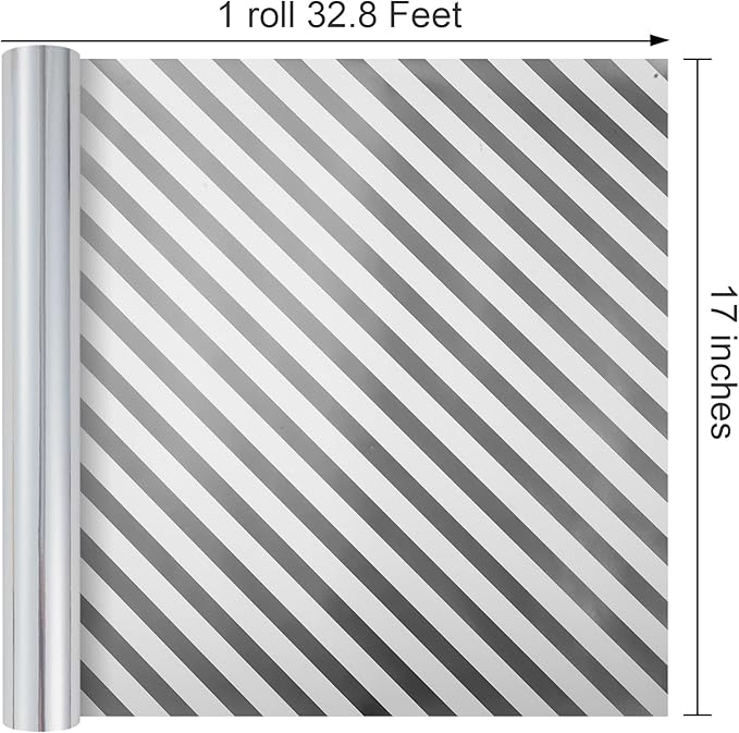 Merture Reversible Silver Wrapping Paper Roll - 17 In X 32.8 Ft(46.5 sq.ft.) Metallic Silver and Stripe Design Gift Wrap for Christmas, Wedding, Birthday, Valentines Day, Mothers Day, Baby Shower