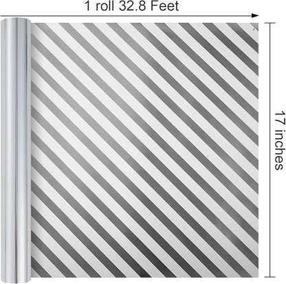 Merture Reversible Silver Wrapping Paper Roll - 17 In X 32.8 Ft(46.5 sq.ft.) Metallic Silver and Stripe Design Gift Wrap for Christmas, Wedding, Birthday, Valentines Day, Mothers Day, Baby Shower