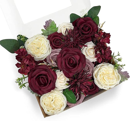 ponatia Burgundy Artificial Flowers, Wedding Flowers Combo for DIY Wedding Bouquets Centerpieces Arrangements Party Baby Shower Home Decorations (Dusty Rose & Cream)