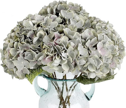 2Bouquets Artificial Fake Flowers Plants Silk Hydrangea Arrangements Wedding Bouquets Decorations Plastic Floral Home Kitchen Garden Party Festival Bar DIY (Gray Green,5 Flower Heads)