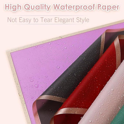 FF Sgdfc 300 Sheets Gold Edge Flower Wrapping Paper Waterproof Bouquet Packaging Paper Florist Bouquet Supplies for Wedding DIY Craft Gift Packing (30 Colors)