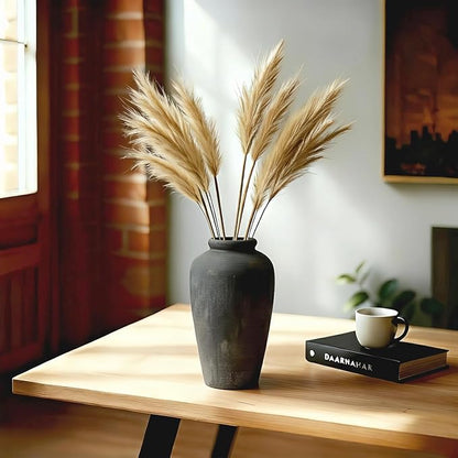 Large Ceramic Vase, 11 inch Minimalist Vase for Home Decor, Handmade Farmhouse Flower Vase for Table Centerpiece, Wedding, Living Room, Kitchen Decoration, Shelf Decor (Black)