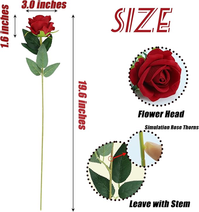 SITUMEIZI 15PCS Red Artificial Roses Silk Flowers Fake Roses Realistic Bouquet Long Stem with Gift Box for Mother's Gift Day Home Party Wedding Decorations