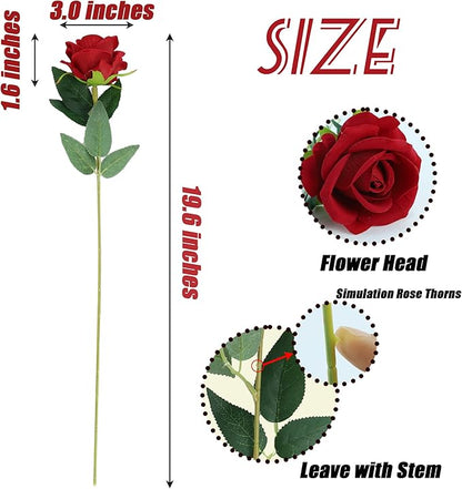 SITUMEIZI 15PCS Red Artificial Roses Silk Flowers Fake Roses Realistic Bouquet Long Stem with Gift Box for Mother's Gift Day Home Party Wedding Decorations