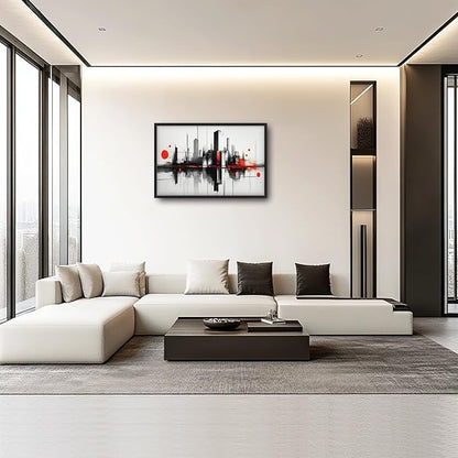Black White Red City Wall Art City Skyline Pictures Wall Decor Large Abstract Canvas Prints Painting Framed Artwork Decoration Above Bed for Bedroom Living Room Gallery Office 36"x24"