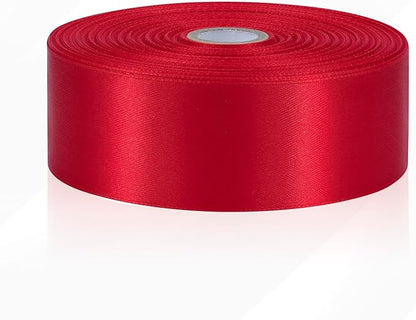 60 Yards Red Satin Ribbon 1-1/2 Inch, Solid Polyester Fabric Ribbon for Gift Wrapping, Crafts, Flower Bouquet, Wedding, Baby Shower, Festival, Christmas, Halloween, Mother's Day