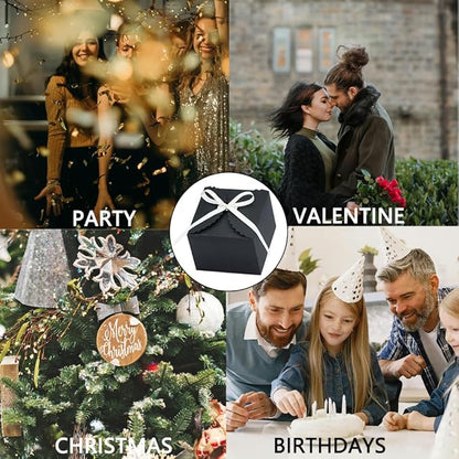Small Black Boxes for Gifts, 10 PCS Premium Gift Box with Ribbon for Thanksgiving, Anniversaries, Party, Birthday, Graduations, and More(4.75” x 4.75” x 3.53”)