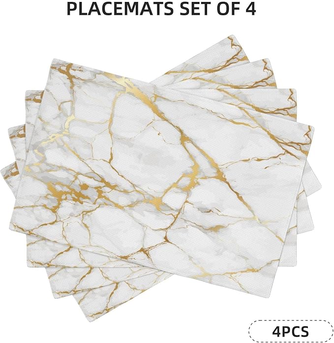 Placemats 4 pcs Marble Double-Layer Imitation Linen Place Mats Non-Slip Heat-Resistant Tablemats for Home Restaurant Hotel 18×12 Inch