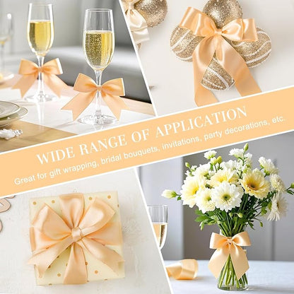 1-1/2 Inches 50 Yards Champagne Satin Ribbon, Solid Fabric Ribbon Roll for Flower Bouquets, Gift Wrapping, Wedding, Handmade Crafts