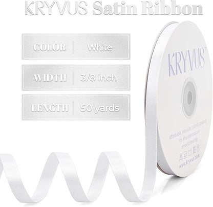 White Satin Ribbon, Double Faced 3/8 Inch X 50 Yards White Ribbon, Premium Satin Ribbon for Gift Wrapping, Crafts, Hair Bow Making, Sewing, Flower Bouquet, Wedding Party Decor