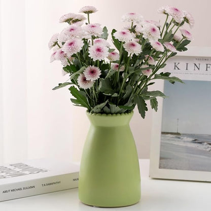 hjn Green Flower Vase – Minimalist Ceramic Vase, Decor Vases for Flowers/Centerpieces/Table/Office/Living Room/Bookshelf/Mantel-(Green)