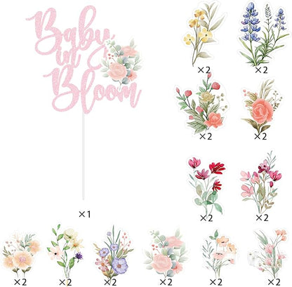 Baby In Bloom Baby Shower Cake Cupcake Toppers Little Wildflower Food Picks Pink Girl Party Decoration
